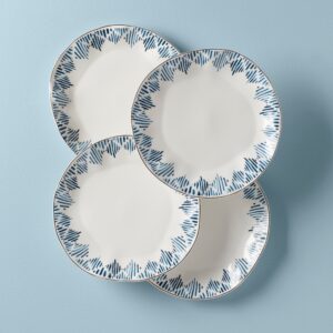 Blue Ikat Porcelain Dinner Plates with Gold Rim,Set of 4