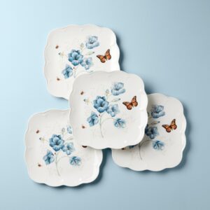 Square Butterfly Floral Dinner Plates,Set of 4