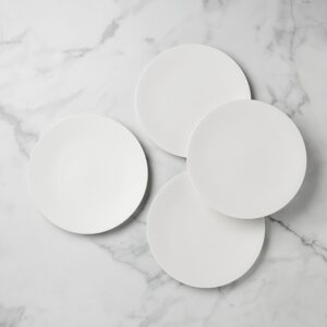 White Textured Porcelain Dinner Plates,Set of 4