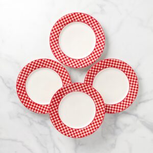 Red Gingham Dinner Plates,Set of 4