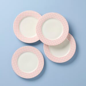 Pink Gingham Dinner Plates,Set of 4
