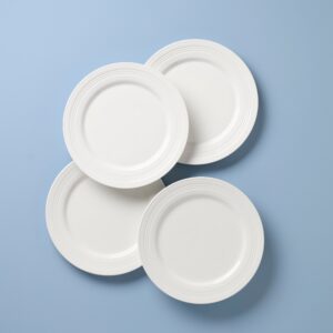 White Corrugated Rim Dinner Plates,Set of 4