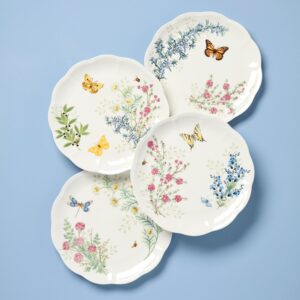 Botanical Herb Scalloped Dinner Plates,Set of 4